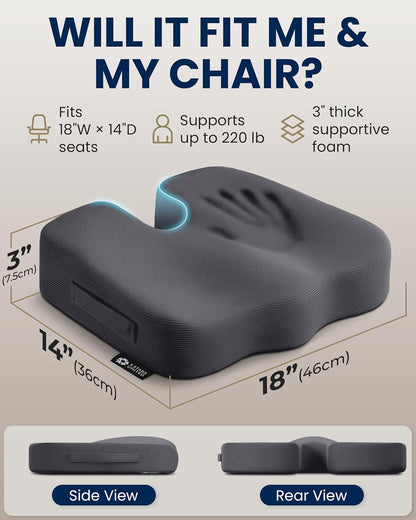 5 STARS UNITED Seat Cushion - Memory Foam Chair Cushion for Tailbone Pain Relief - Ergonomic Support for Coccyx, Sciatica & Butt - Office, Desk & Gaming Chair, Car Seat, Wheelchair, Black Suede