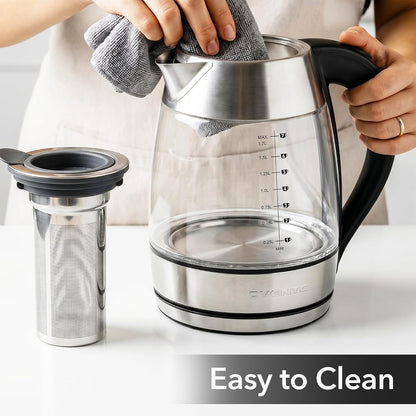OVENTE 1.8L Glass Electric Kettle with Tea Infuser, Silver KGD752S