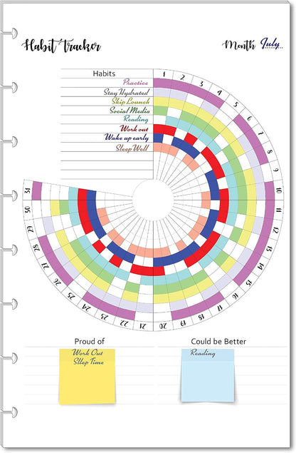 Habit Tracker Inserts for 9 Disc Planners, Habit Log, Resolution Tracker, Monthly Habit Planner for Medium Size Planners (9 Disc Classic (7" x 9.25"))