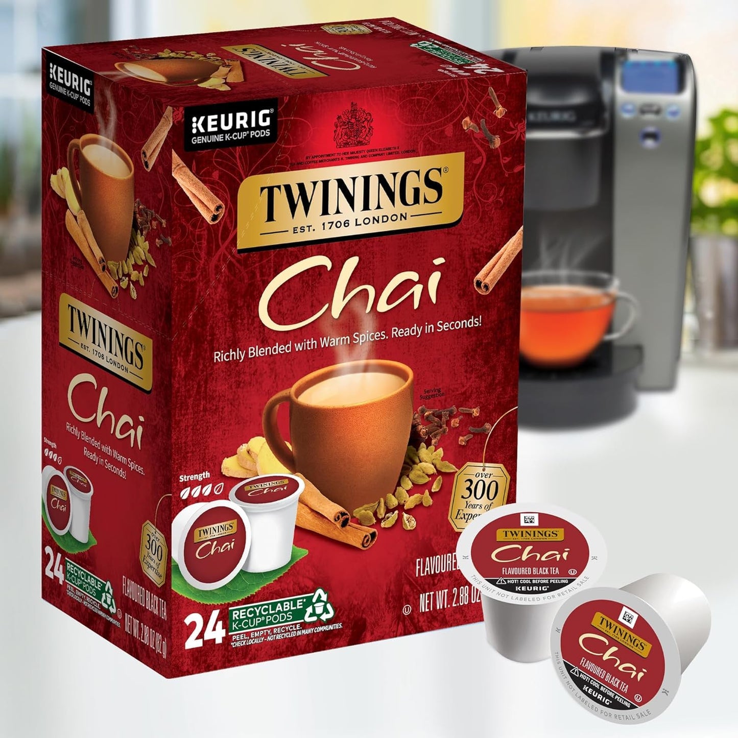 Twinings Pure Peppermint Herbal Tea K-Cup Pods for Keurig, 24 Count (Pack of 1), Made with 100% Pure Peppermint, Naturally Caffeine-Free, Enjoy Hot or Iced