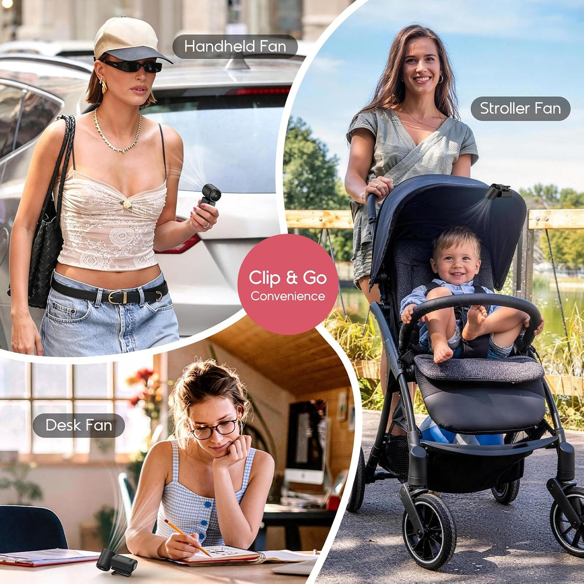 Portable Clip-On Mini Fan, Personal Handheld Fan for Stroller w/ LED Screen