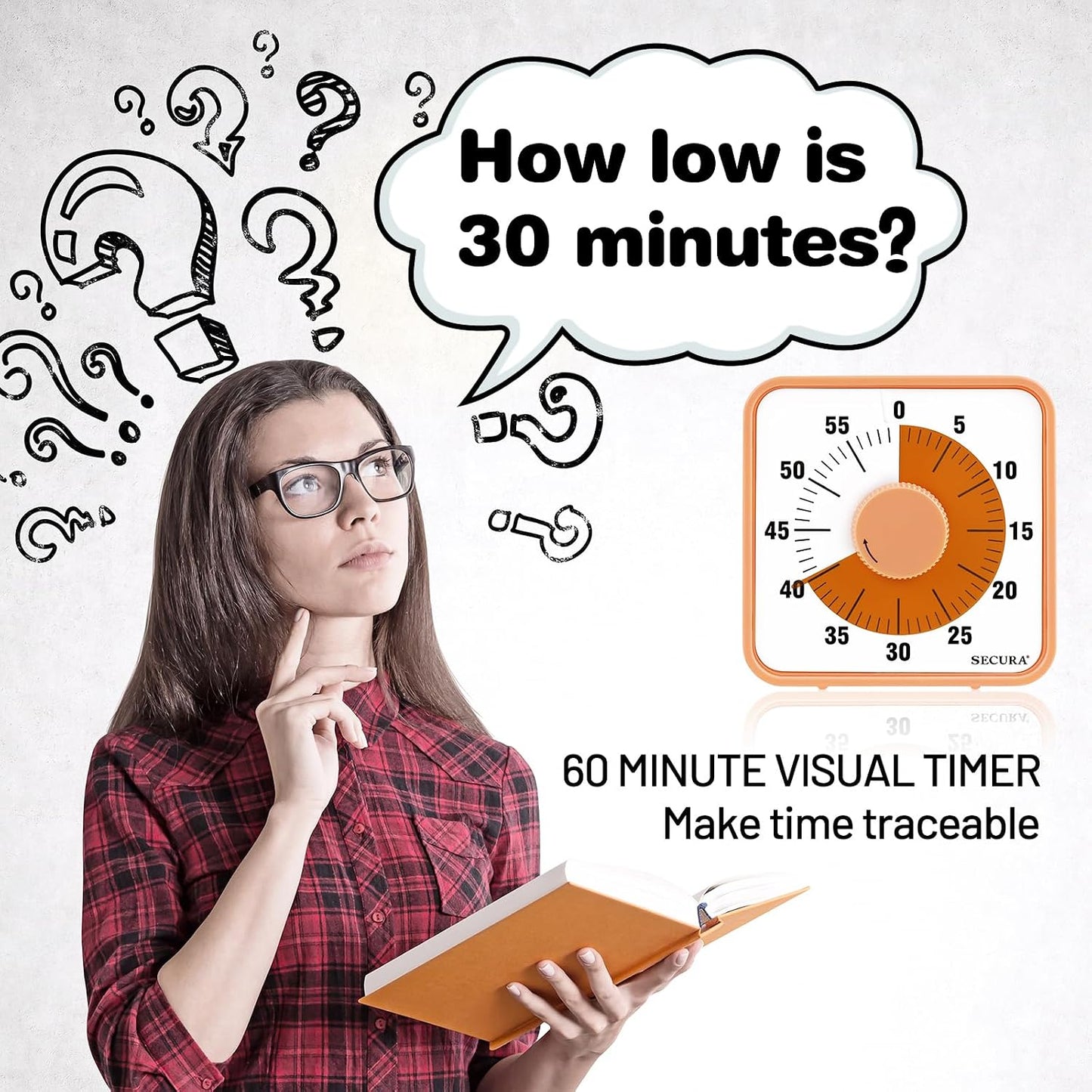 Secura 7.5 Inch Visual Timer, 60 Minute Visual Oversize Countdown Timer for Kids and Adults, Durable Mechanical Time Management Tool (Dark Green)