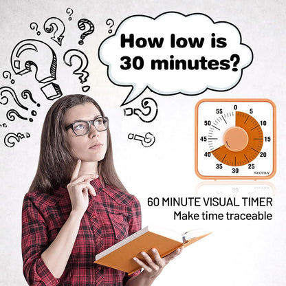 Secura 7.5 Inch Visual Timer, 60 Minute Visual Oversize Countdown Timer for Kids and Adults, Durable Mechanical Time Management Tool (Dark Green)