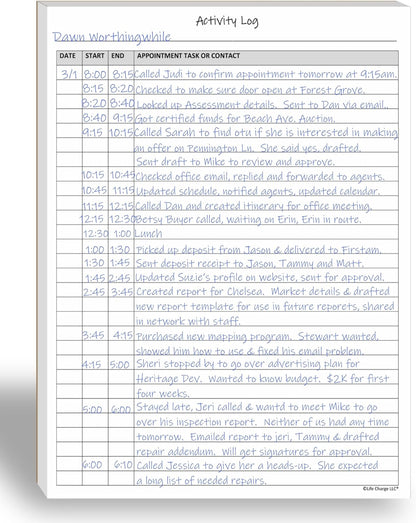 Life Charge Activity Log Notepad for Work, Daily Time Tracking Log Book with Task & Notes, 60 Pages, 8.5 x 11 Letter, Portrait