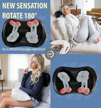 Zyllion Shiatsu Back and Neck Massager with Heat - 3D Electric Kneading Deep Tissue Massage Pillow with 8 Massaging Nodes for Muscle Pain Relief, Black, ZMA-25