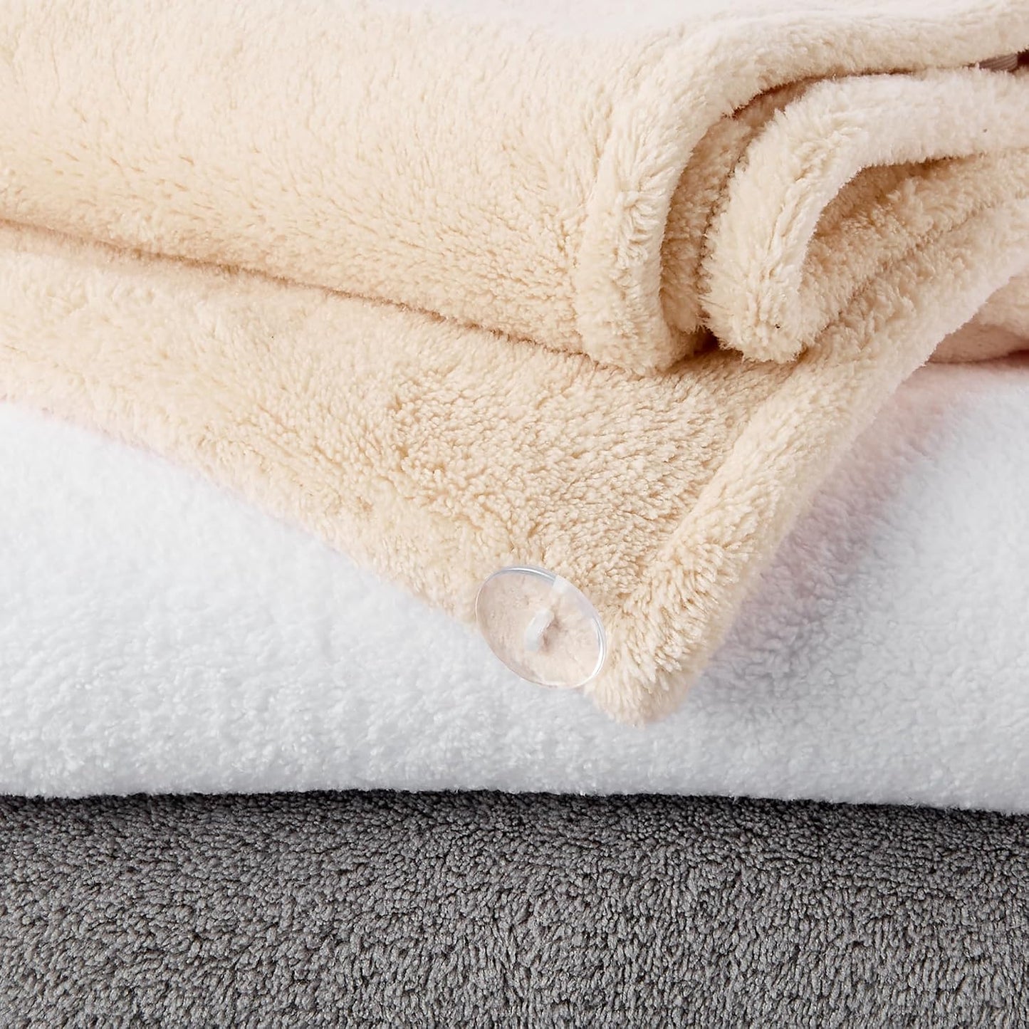 Amazon Basics Quick Dry Microfiber Hair Towel Wrap, Hair Drying Towel, Grey/Beige, 2-Pack