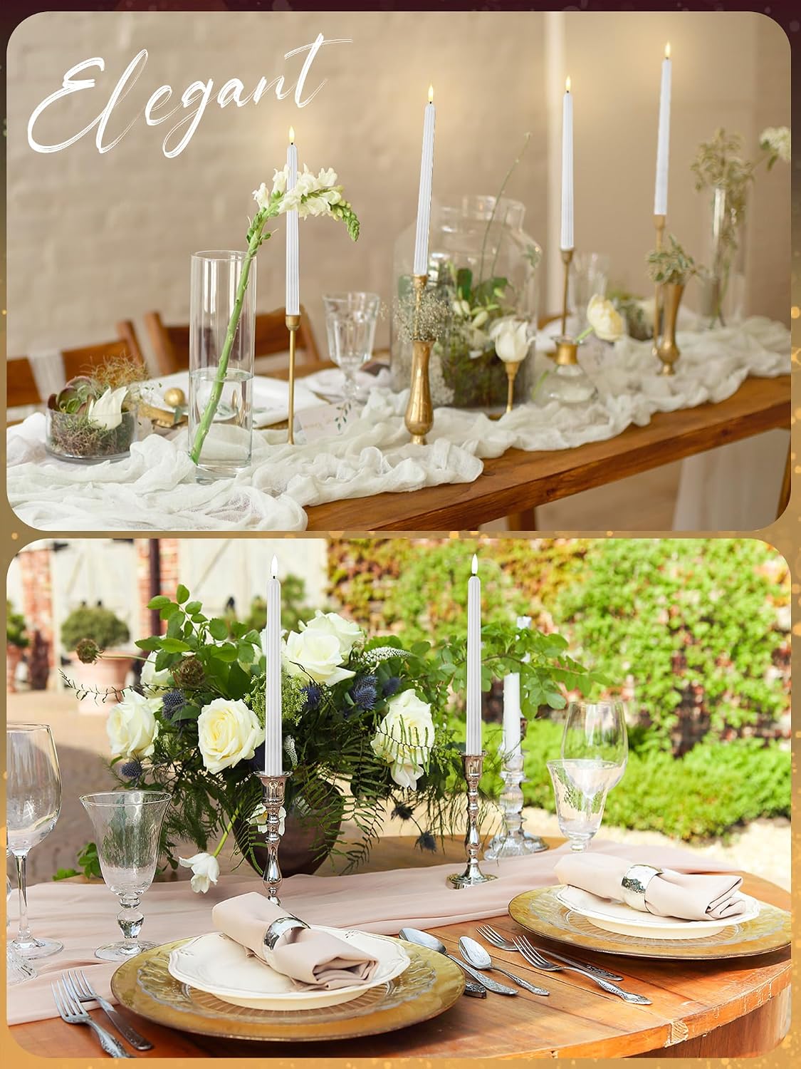 Treela 24 Pcs Flameless Taper Candles Battery Operated Bulk Fake Candles Light LED Candle Sticks Flickering Tapered for Easter Wedding Anniversary Decoration(Basic,11 Inch,Ivory)