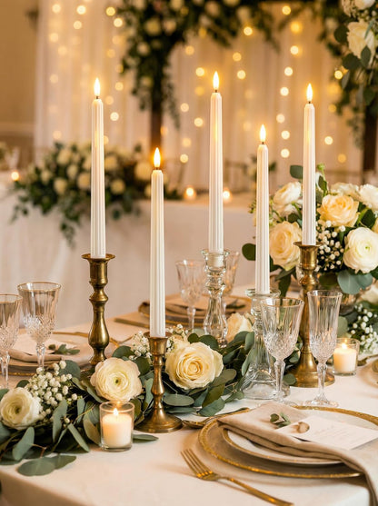 Treela 72 Pcs Flameless LED Taper Candles Battery Operated Candles Bulk 11 Inch Flickering Fake Candlesticks with Warm Light for Valentines Day Church Wedding Party Battery Not Included(Classic,Ivory)
