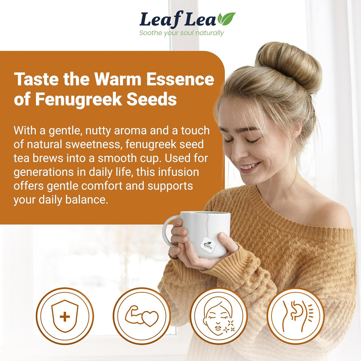 LeafLea Fenugreek Tea Bags, Whole Methi Seed Tea, 80 Count Value Pack
