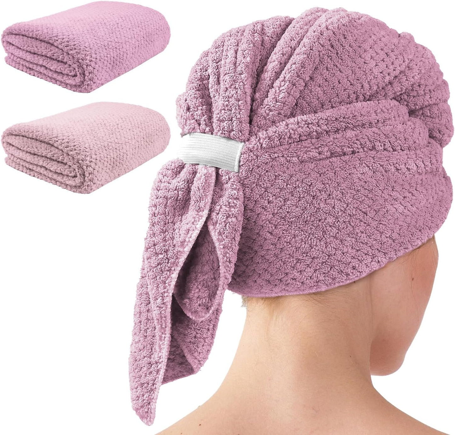 my novel things 2 Pack Extra Large Microfiber Hair Towel Wrap for Women, 37.4" x 26.4" Super Absorbent & Quick Dry with Elastic Strap for Curly Hair (Blue)