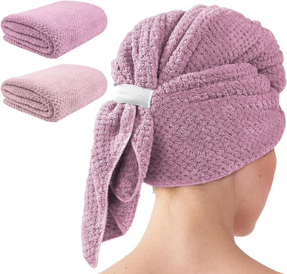 my novel things 2 Pack Extra Large Microfiber Hair Towel Wrap for Women, 37.4" x 26.4" Super Absorbent & Quick Dry with Elastic Strap for Curly Hair (Blue)