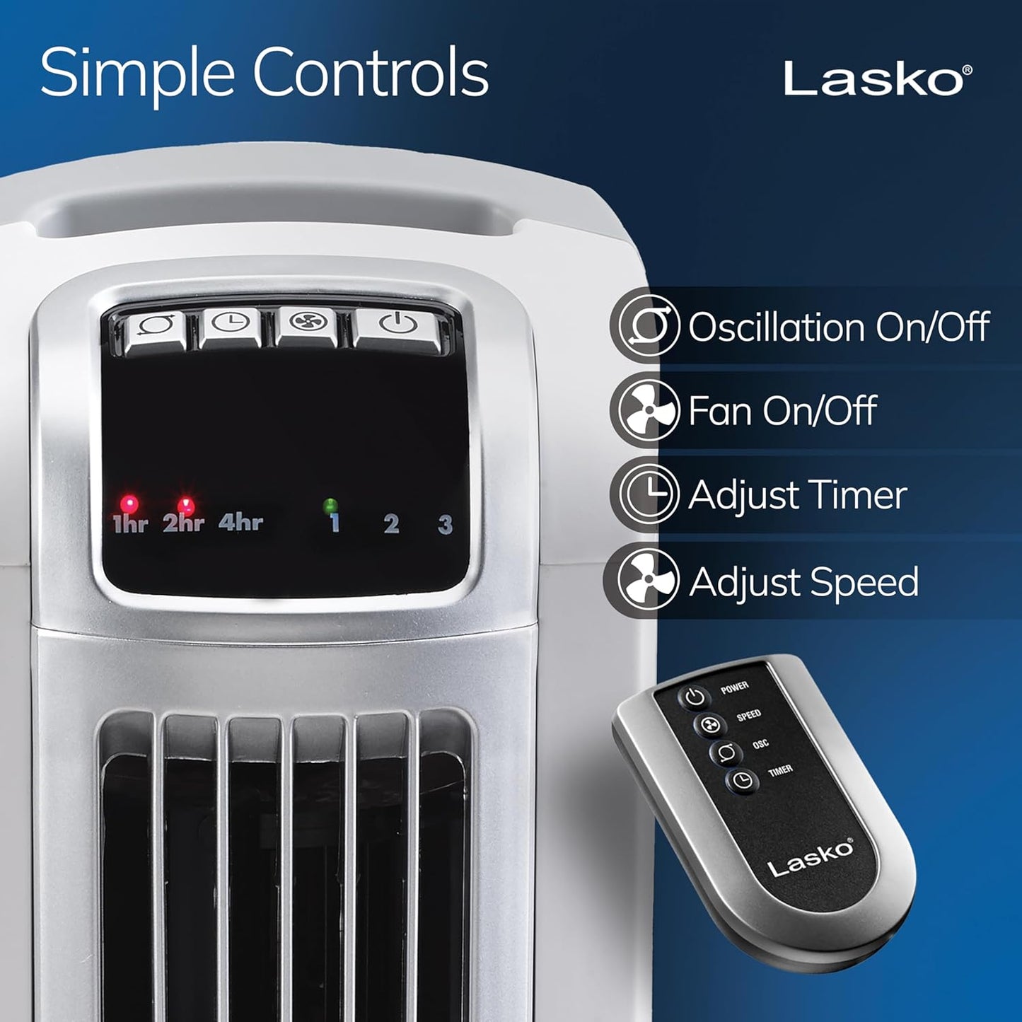 Lasko Oscillating Tower Fan with Remote Control and Timer - Quiet Standing Fan for Bedroom, Office, and Home - 3 Speeds - Powerful Cooling Air - 2510 - 36" Tall - White