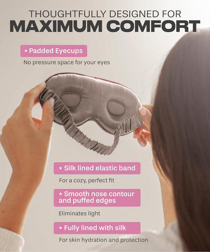 SUNDAYSILKS™ | Adjustable Silk Sleep Mask for Side Sleeper | Cloud-Like Comfort, Weighted for Deep Sleep | Soft Sleep Face Mask for Women & Men, Full Blackout, Cooling Silk Eye Mask for Sleeping