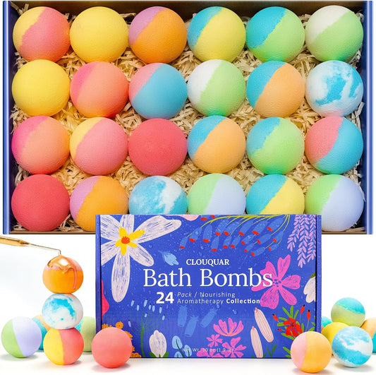 Hemp Oil Bath Bombs Gift Set for Women, 24 Pack Natural Bubble Bath Spa Kit