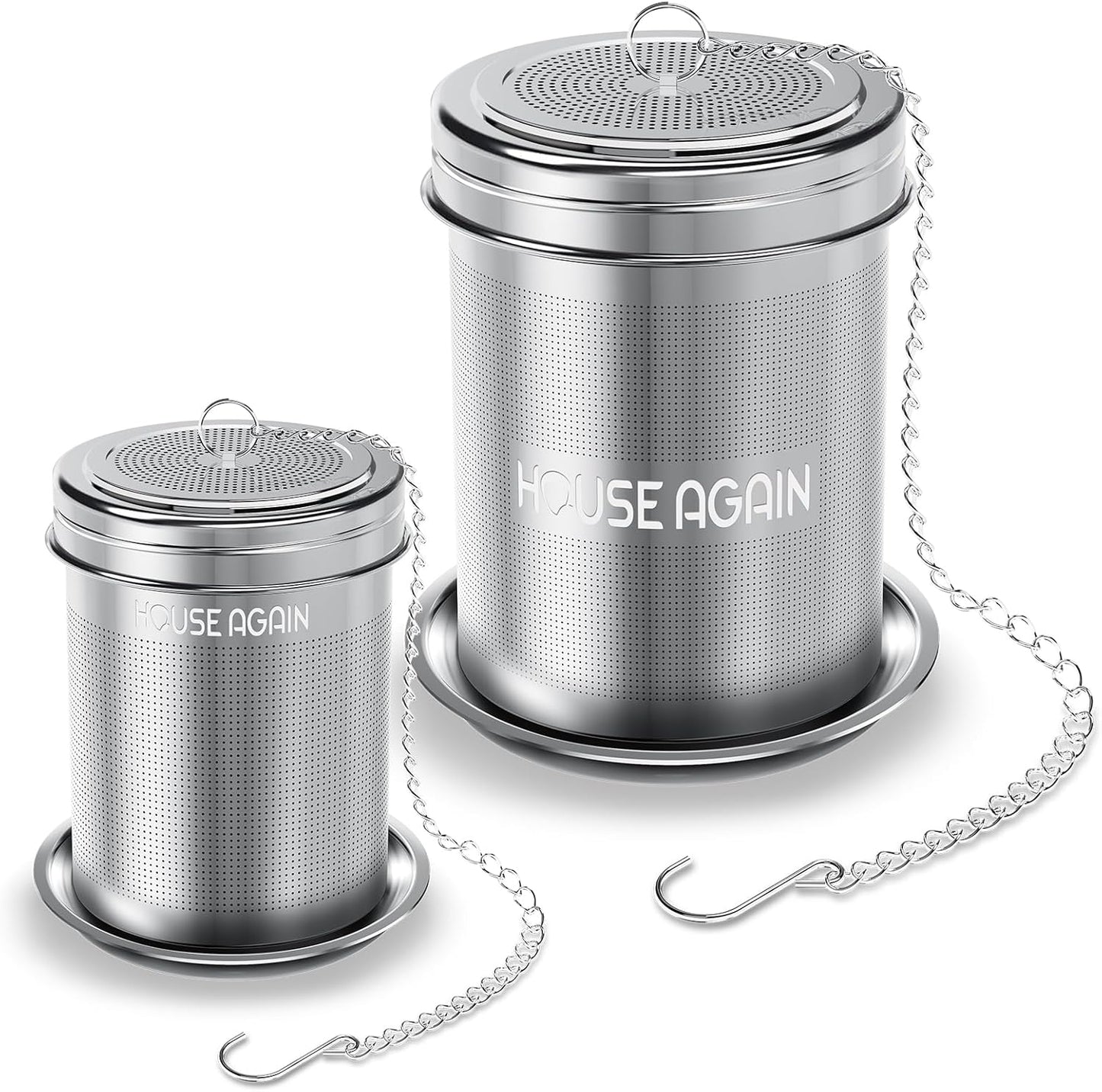 House Again 2 Pack Tea Infuser, Extra Fine Mesh Tea Infusers for Loose Tea, 18/8 Stainless Steel Tea Strainer with Extended Chain Hook, Tea Steeper for Brew Tea, Spices & Seasonings