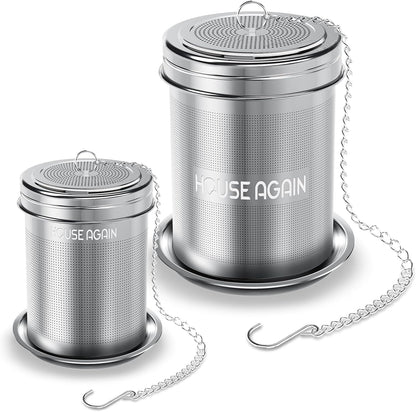 House Again 2 Pack Tea Infuser, Extra Fine Mesh Tea Infusers for Loose Tea, 18/8 Stainless Steel Tea Strainer with Extended Chain Hook, Tea Steeper for Brew Tea, Spices & Seasonings