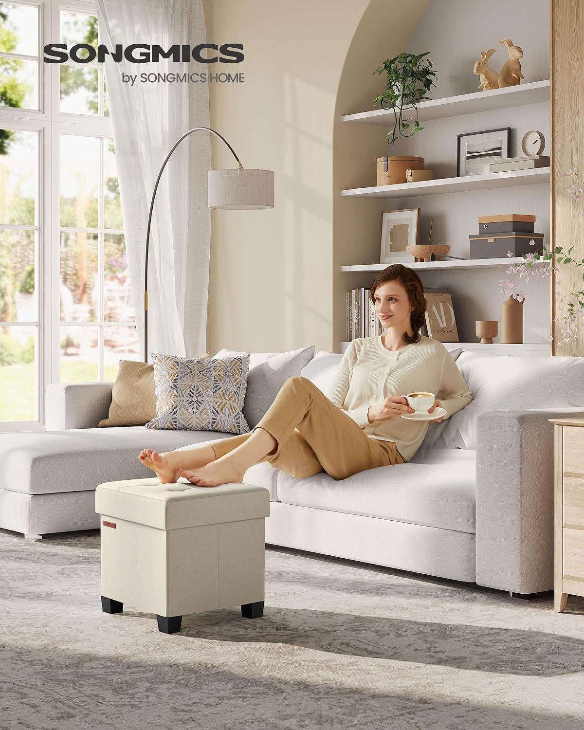 SONGMICS Storage Ottoman, Small Ottoman Foot Rest with Legs, 12.6 x 15.7 x 13.2 Inches Foot Stool, Load up to 660 lb, for Living Room, Bedroom, Dorm, Slate Gray ULSF012G01