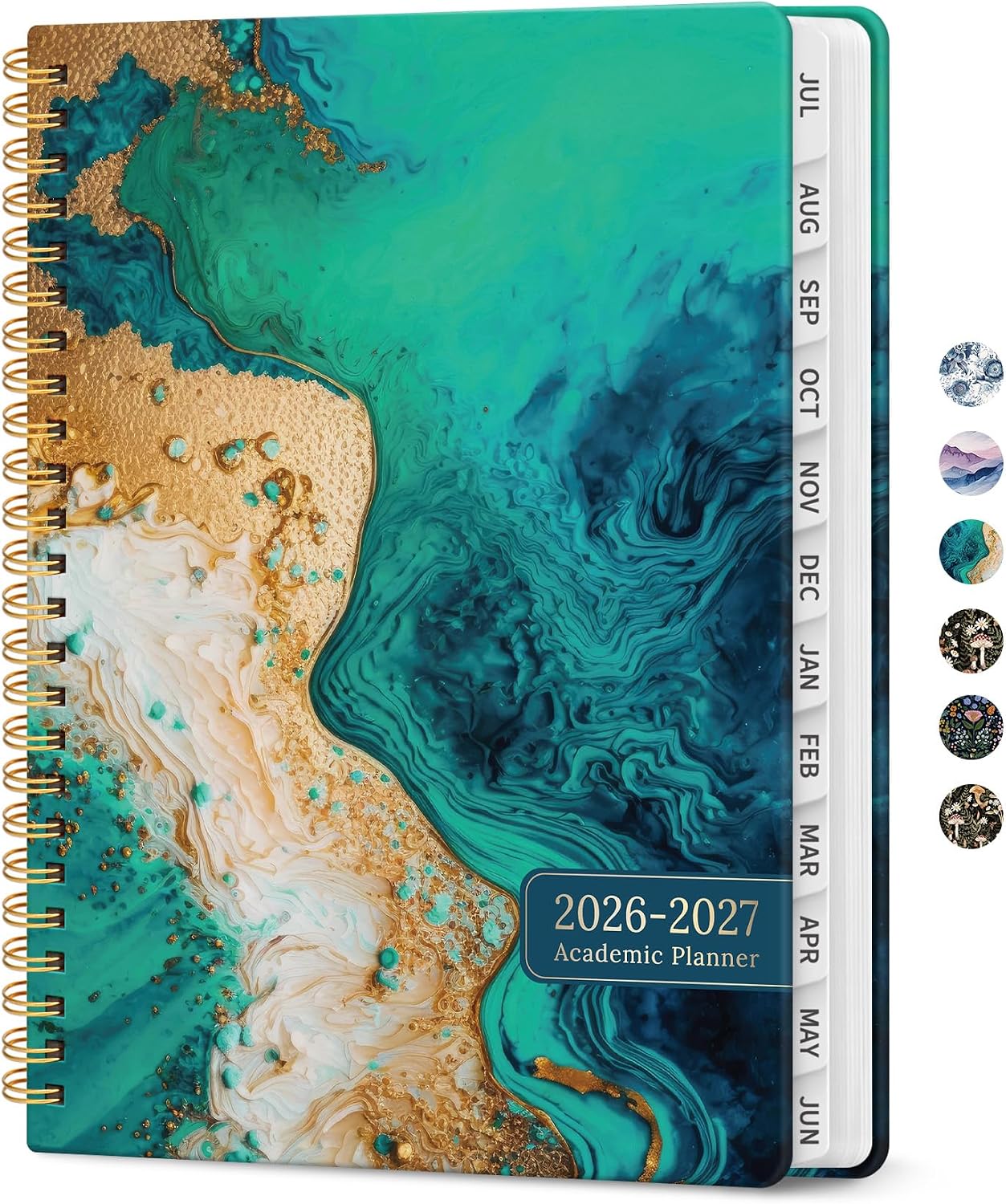 Planner 2026-2027, Academic Monthly and Weekly Calendar Planner for Women, July 2026 - June 2027, Hardcover Pretty Agenda Planner Book with Tabs, Spiral Daily Organizer for School Office Home Supplies, 6.3" x 8.5" - Blue Floral