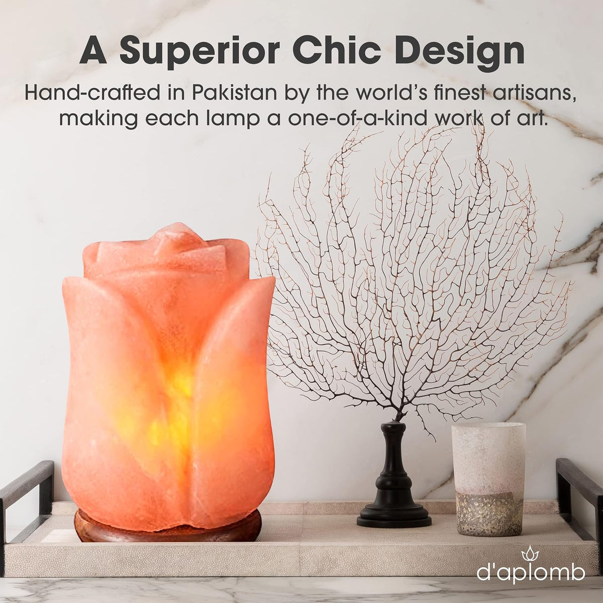 d'aplomb 100% Authentic Natural Himalayan Salt Lamp;Hand Carved Flower Rose