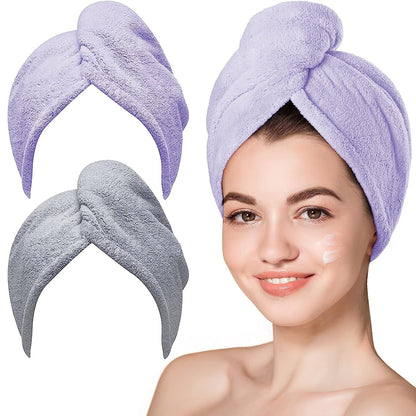 Hicober Microfiber Hair Towel Wrap, Fast Drying Hair Towels for Women, Soft Lightweight Quick Dry Turban for Curly & Long Hair–3 Pack(Blue/Grey/Pink)