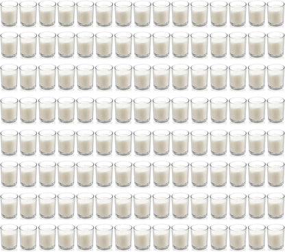 Housecret 24 Pack Warm White Unscented Clear Glass Filled Votive Candles. Hand Poured Wax Candle Ideal Gifts for Aromatherapy Spa Weddings Birthdays Holidays Party