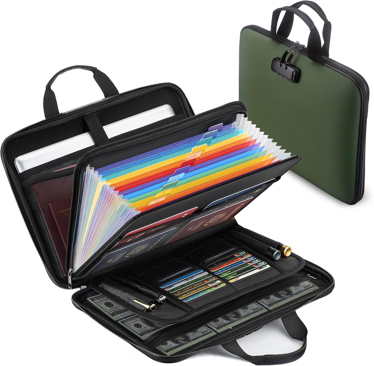 facka Fireproof Document Organizer Box with Lock, 13 Pocket Safe File Bag