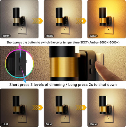 Amber Night Lights Plug into Wall, Dimmable Night Light Plug in, Modern Night Lights Auto On/Off, Amber Night Light 2000K, 0-100LM Adjustable Brightness Nightlight for Hallway Bedroom, 2 Pack