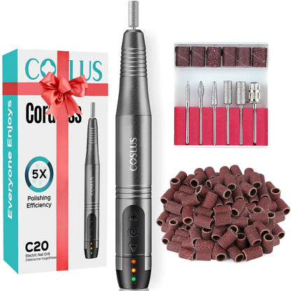 COSLUS C20 Cordless Nail Drill Electric File: Professional for Acrylic Gel Dip Powder Nails, Portable All-in-One Nail Drill Machine Kit for Manicure & Pedicure, Rechargeable Lightweight, Purple