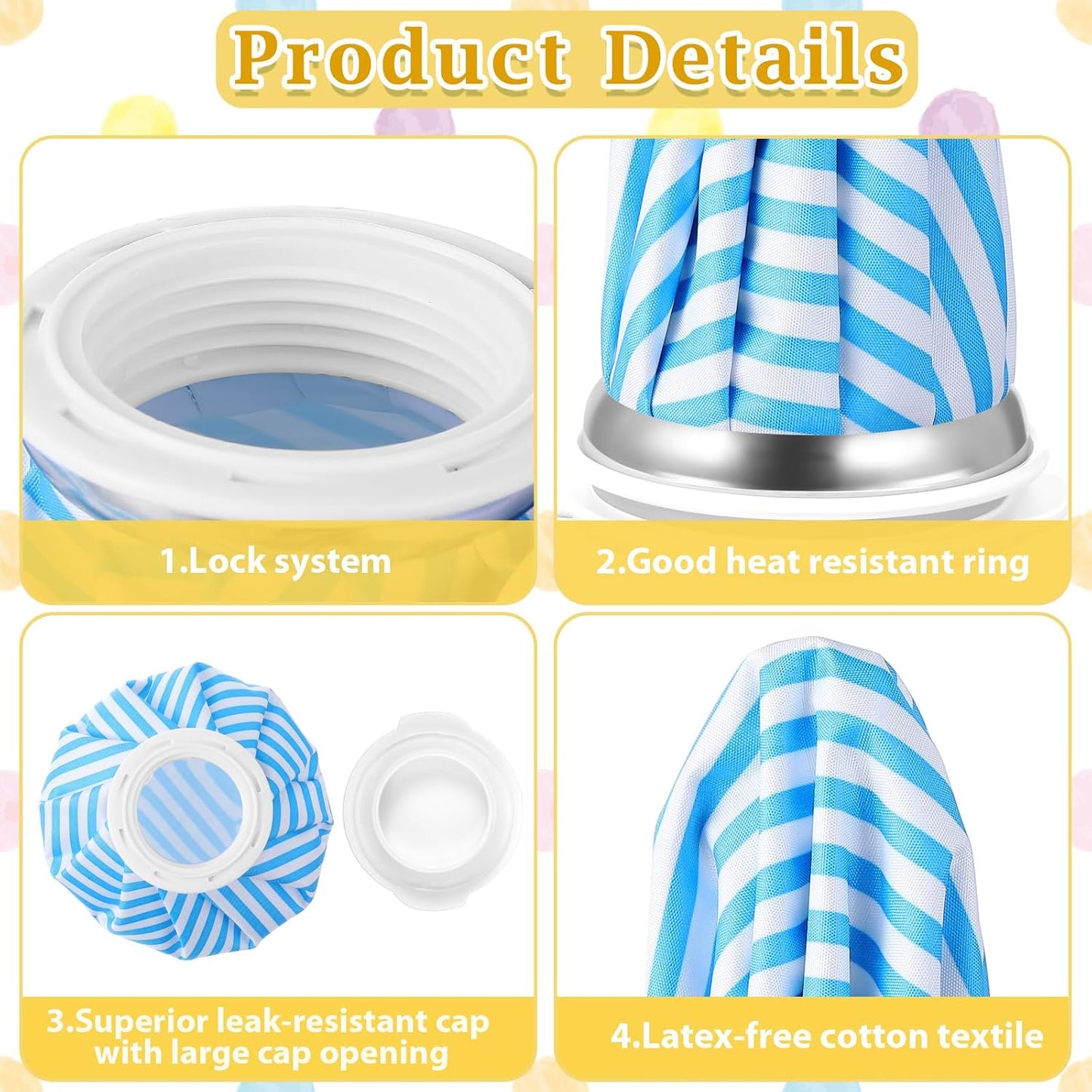 Honoson 4 Pack Reusable Ice Pack for Injuries, Ice Bags Hot Water Bag for Hot & Cold Pain Relief No-Leak Elastic Breathable for Muscle, Joint Pain Swelling, Sports & Home Use(Cute Fruit Style)