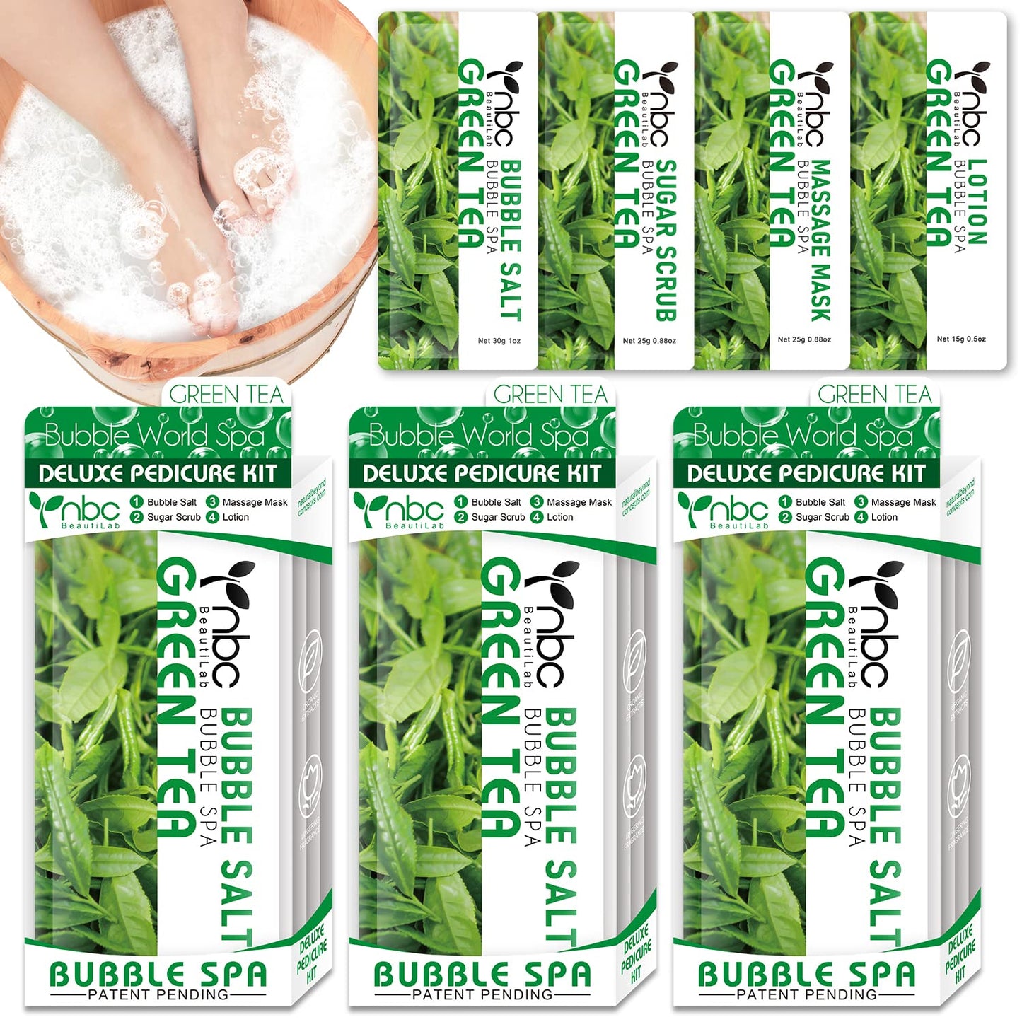 Pedicure Kit Foot Soak Set: Bubble Salt, Sugar Scrub, Massage Mask, Massage Lotion in a Box, 4 Step Foot Spa Kit for Dry Feet, Softens Calluses, Tired Feet（3 Set Lavender) - Colors B