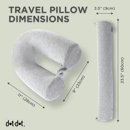 Dot&Dot Twist Memory Foam Travel Pillow, Bendable Neck Pillow for Airplane, Car and Home, 26-Inch Adjustable Roll with Washable Cotton Cover, Gray