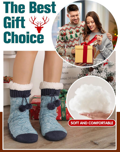 Welwoos Womens Slipper Fuzzy Grips Socks Fluffy Winter Warm Thick Thermal Cozy Plush Non Slip Cabin Soft Fleece Socks