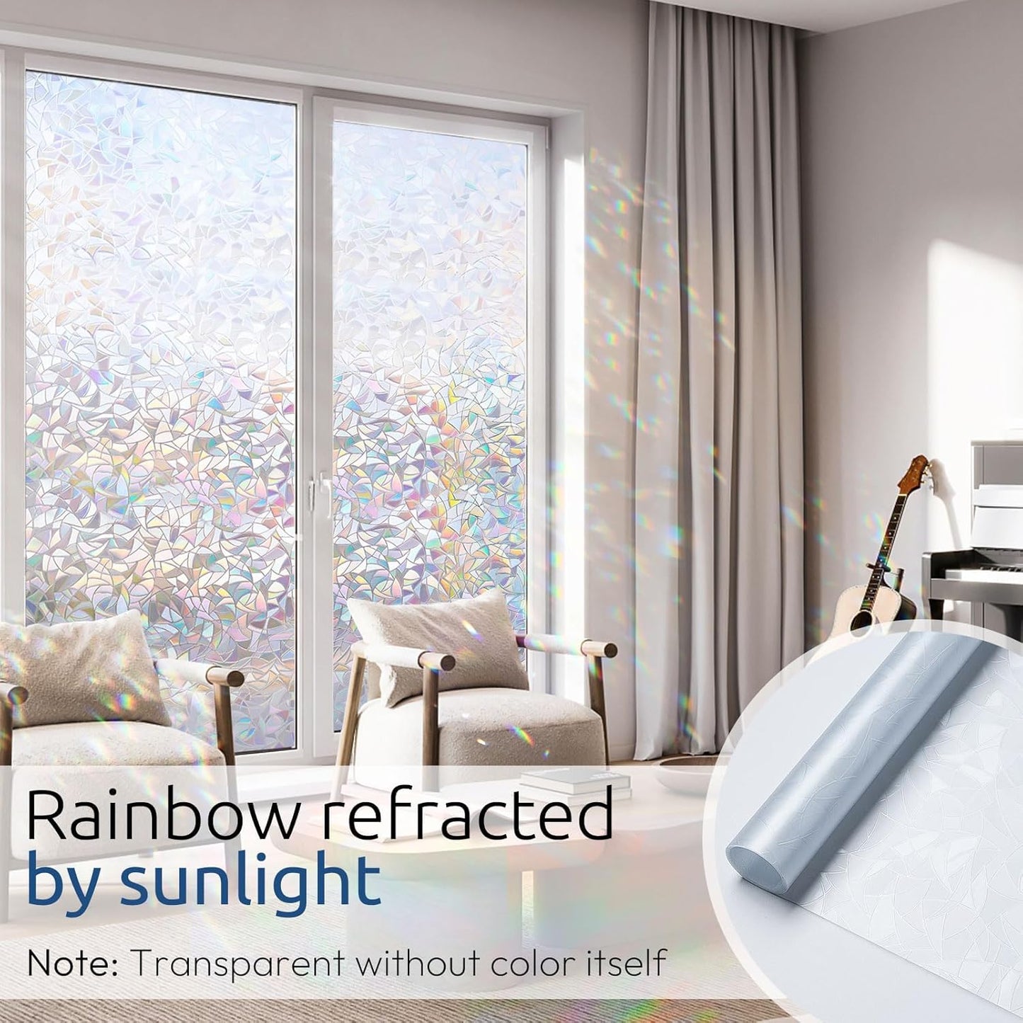 rabbitgoo Rainbow Window Privacy Film, Stained Glass Cling, 17.5" x 78.7"