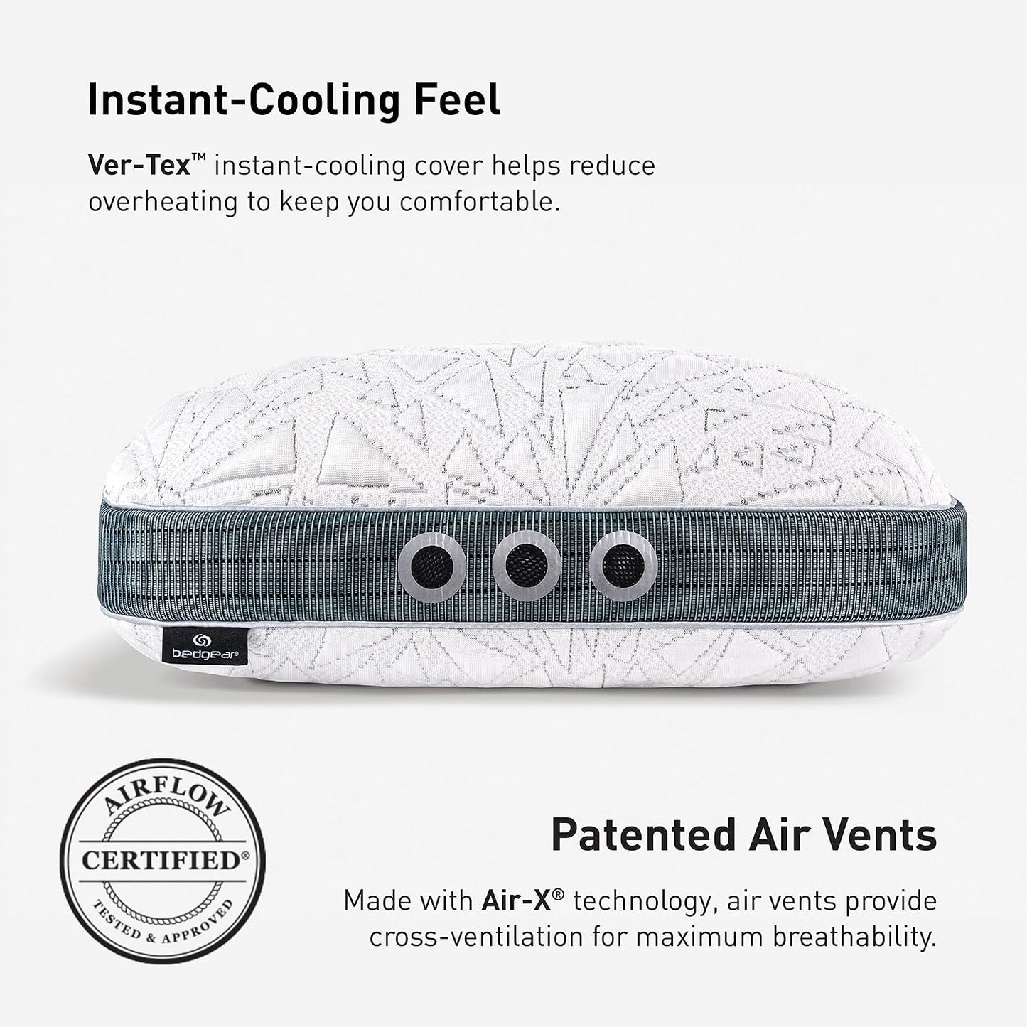 Bedgear Storm Performance Pillow, 1.0 Cooling Pillow for Side Sleepers, Medium Firm Support, Ver-Tex Cooling Cover, Air-X Mesh, Washable