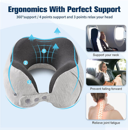Cirorld Neck Pillow for Traveling, Travel Pillows for Airplanes,100% Pure Memory Foam Travel Neck Pillow, Adjustable Flight Pillow, Portable Plane Accessories with Eye Mask, Earplugs, Carry Bag