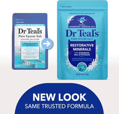 Dr Teal's Epsom Salt Magnesium Soak, Restorative Minerals with Magnesium, Potassium & Zinc, 3 lbs