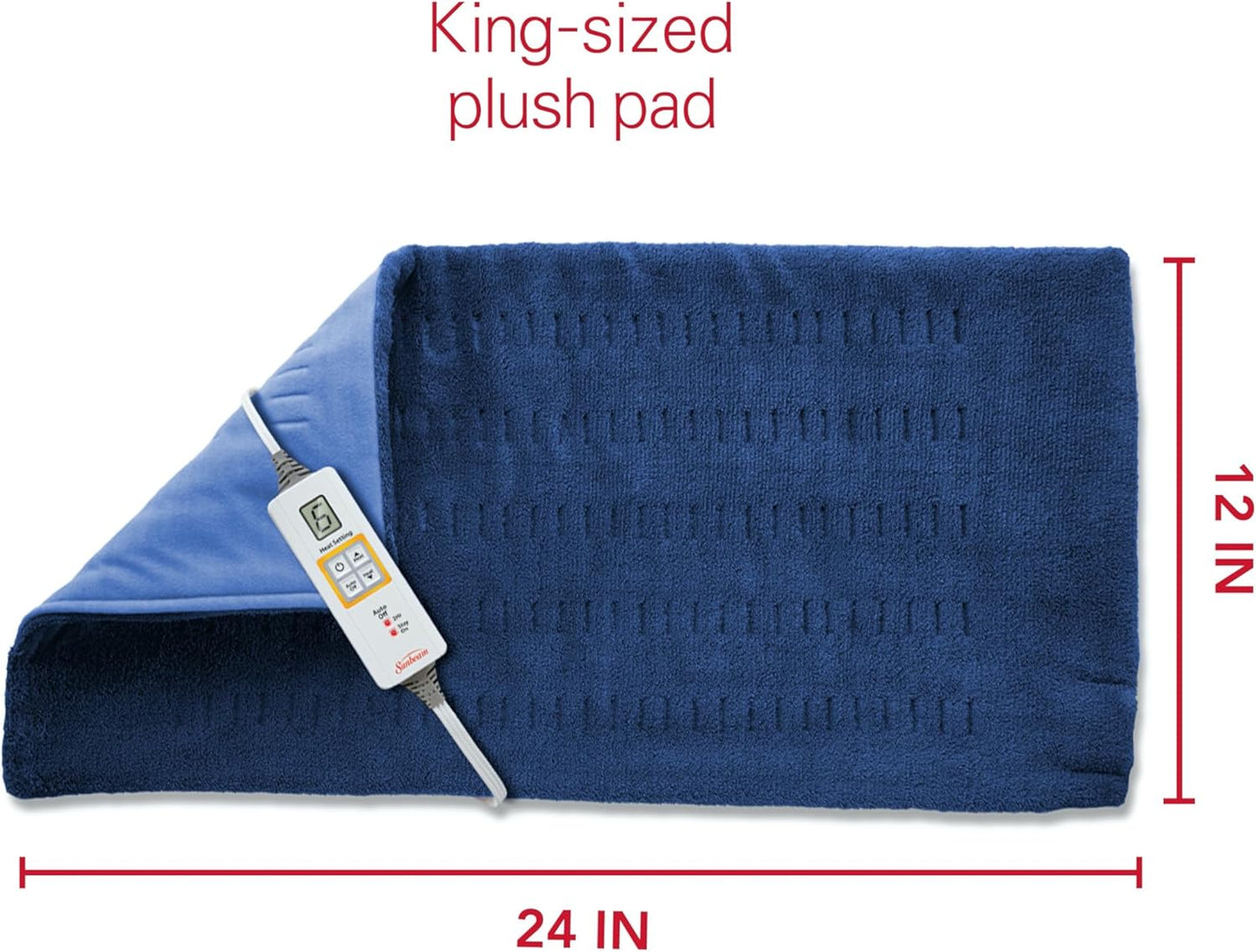 Sunbeam XL Back Neck and Shoulder Heat Therapy 12 x 24 with Auto Shut Off 6 Settings Machine-Washable Comfortable Microplush Fabric - Burgundy