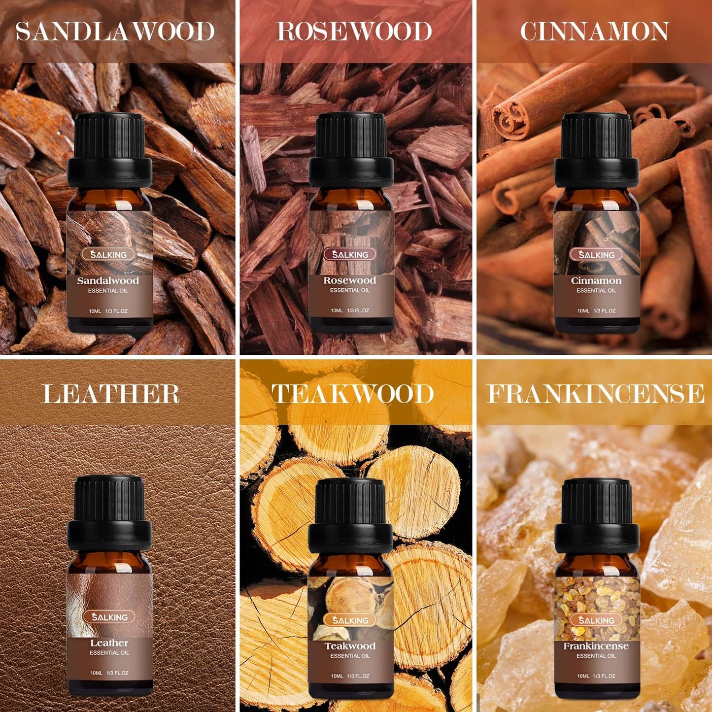 SALKING Floral Essential Oils Set, Premium Pure and Natural Essential Oils, Fragrance Oil Scented Oils for Oil Diffusers 6 x 10 ML - Lavender, Rose, Jasmine, Cherry Blossom, Gardenia, Chamomile