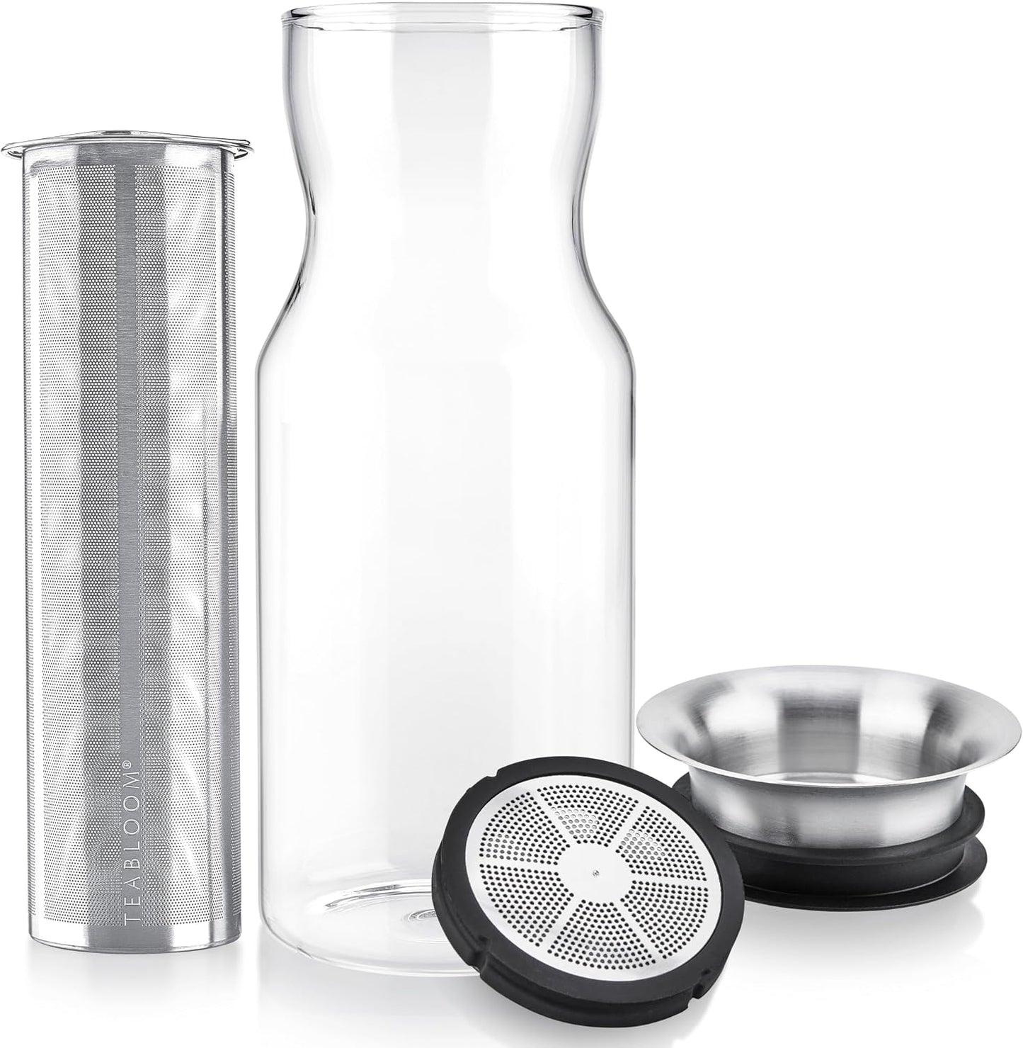 Teabloom Large Multi-Brew Glass Teapot + Kettle + Pitcher (68 OZ / 2.0 L / 8 CUPS) – Brew and Serve Hot Tea, Iced Tea, Cold Brew Tea and Fruit Infused Water – Silhouette Tea Maker