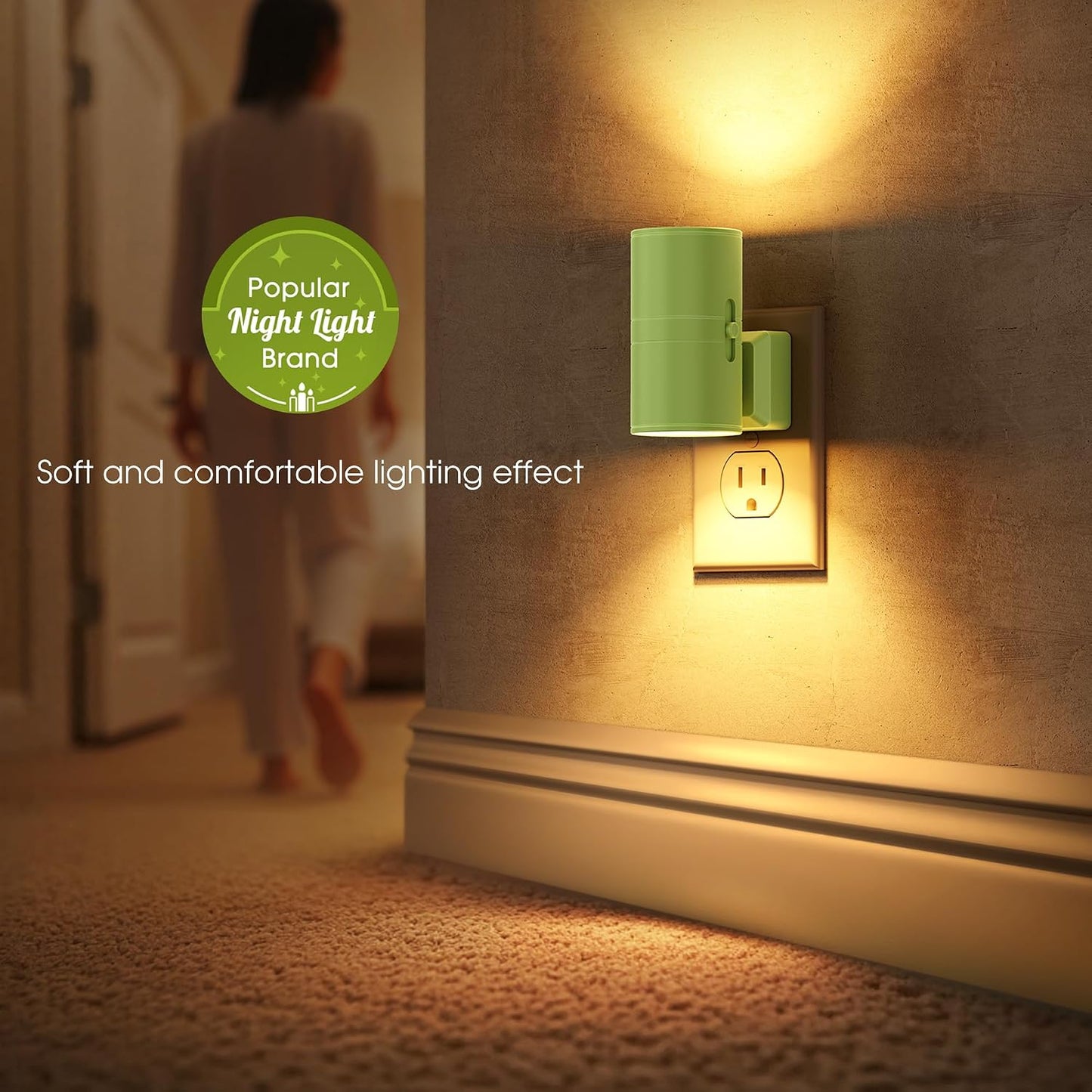 Briignite Night Lights Plug into Wall, Modern LED Night Light Plug in, Dusk to Dawn Sensor,Amber Night Light 0-100LM Adjustable Brightness, Dimmable NightLight for Hallway, Bedroom, Stairway, 2 Pack