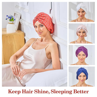 Adjustable Silk Satin Bonnet for Sleeping Hair Wrap, Double Layer Sleep Cap, Night Turban for Large Long Curly Braid Women Men Hair - Matcha Green