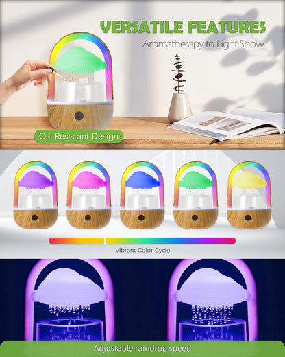 Aromatherapy Essential Oil Diffuser Rainbow Rain Cloud Humidifier Water Drip Mushroom Diffuser with Running Lights & Rain Sounds for Sleeping - Tabletop Water Fountain & Night Light