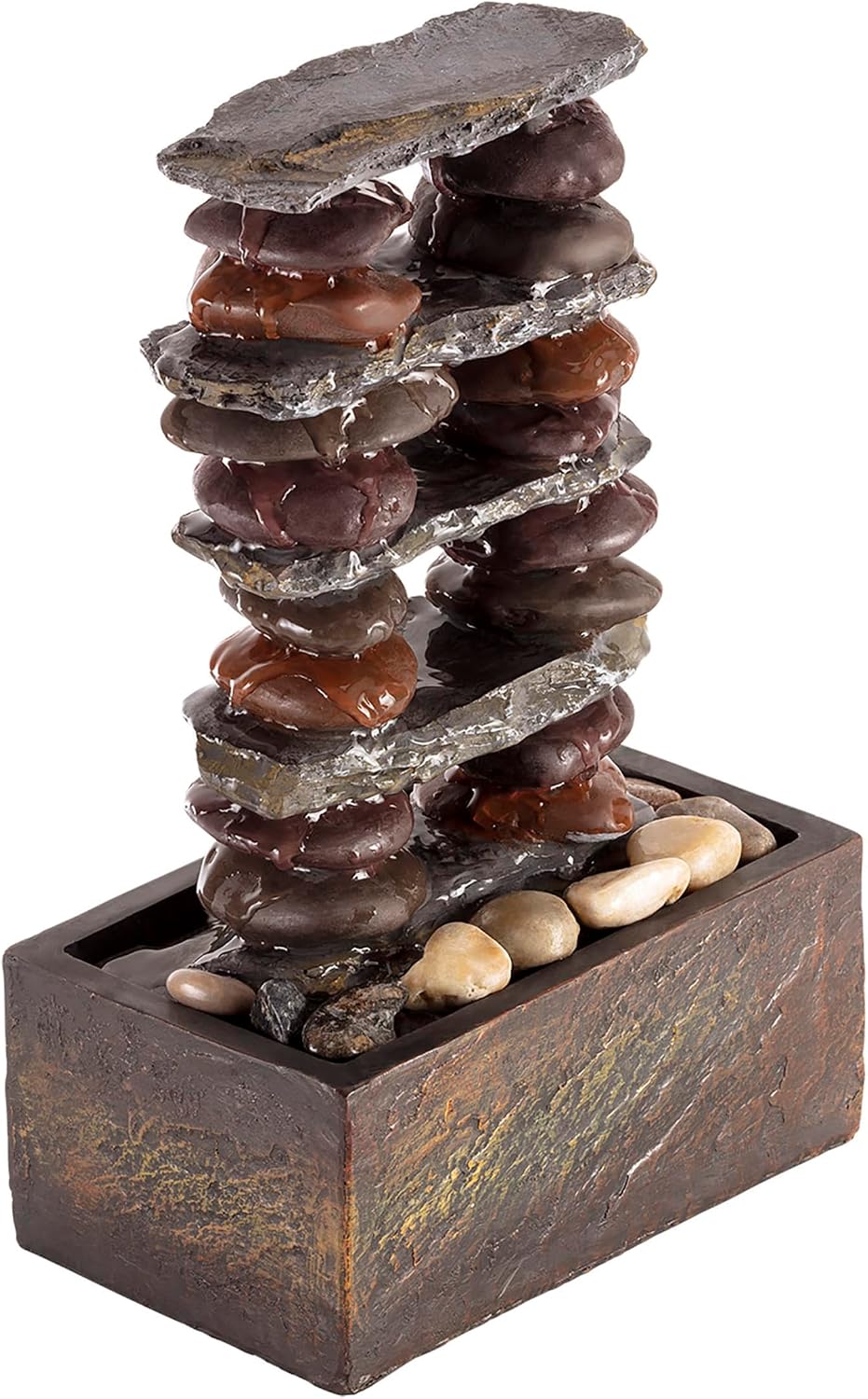 Alpine Corporation WIN1138 13" Indoor Tabletop Tiering Bowls Water Fountain with LED Lights – Cascading Water Feature for Home, Office, Meditation, and Relaxation, Dark Gray