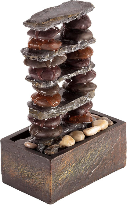Alpine Corporation WIN1138 13" Indoor Tabletop Tiering Bowls Water Fountain with LED Lights – Cascading Water Feature for Home, Office, Meditation, and Relaxation, Dark Gray