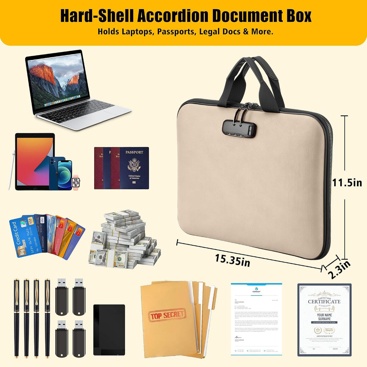 facka Fireproof Document Organizer Box with Lock, 13 Pocket Safe File Bag