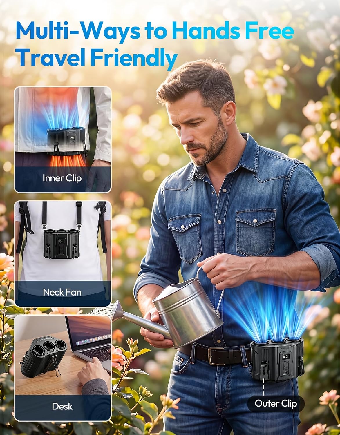 Portable Waist Fan, 12000mAh Rechargeable 3-Turbo Belt Fan