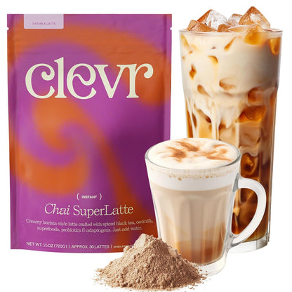 Clevr Pistachio Matcha SuperLatte, Organic Ceremonial Grade, Instant Superfood Powder Blend with Lions Mane, Reishi Mushroom, Coconut Cream, Ashwagandha, Serve Hot or Iced (14 Lattes)