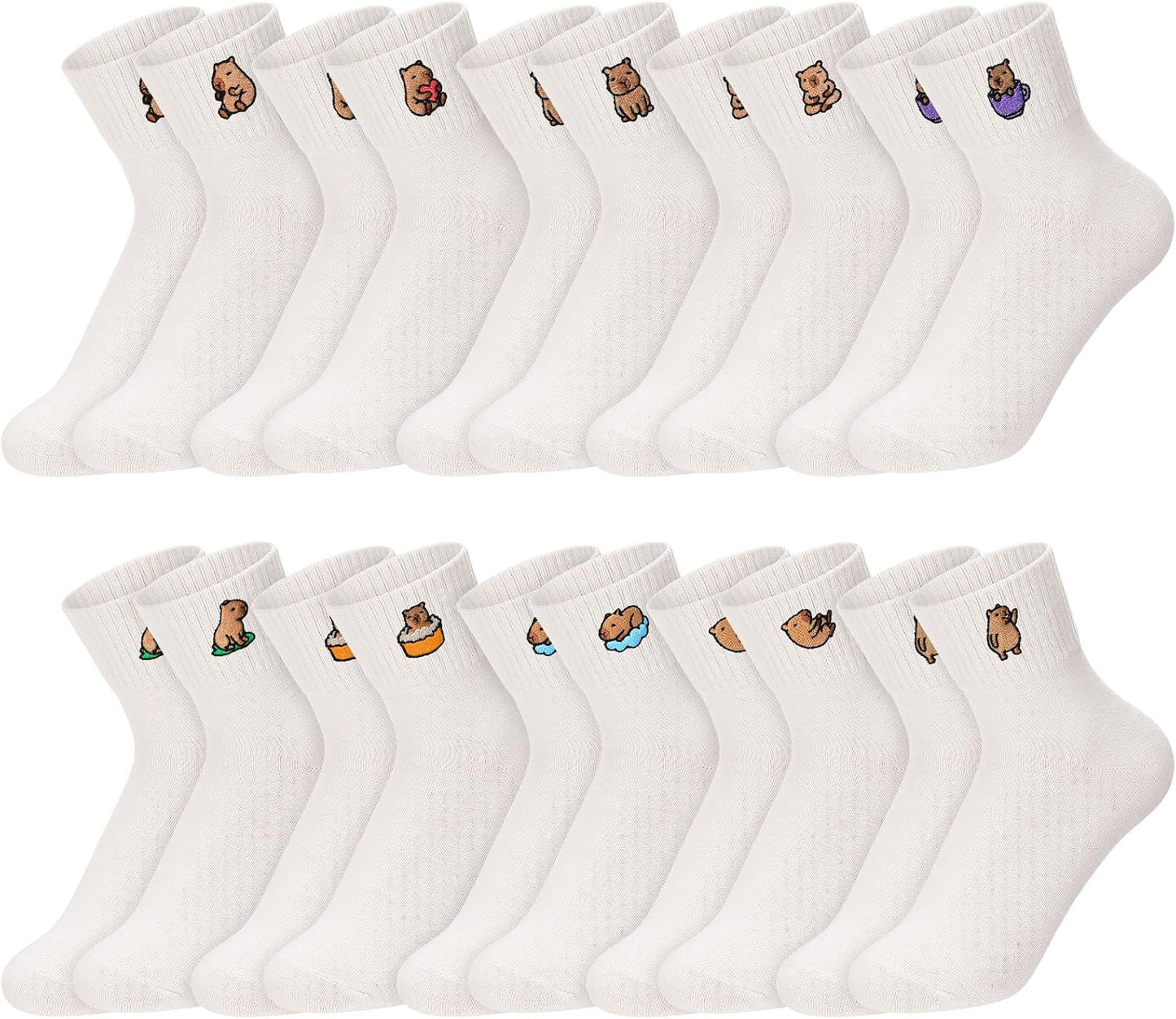 Eurzom 10 Pairs Socks Womens Crew Elastic Ankle Length Cotton Socks Aesthetic Cute Lightweight Low Cut Gifts for Women - Colors A