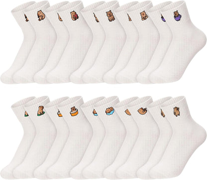 Eurzom 10 Pairs Socks Womens Crew Elastic Ankle Length Cotton Socks Aesthetic Cute Lightweight Low Cut Gifts for Women - Colors A