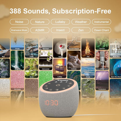 Santebee Sound Machine for Sleep, Smart White Noise Sound Machine 388 Soothing Sounds, 3 Custom Buttons APP Control Night Light, Noise Canceling Dimmable Clock for Adults Baby Kids Lullaby Office